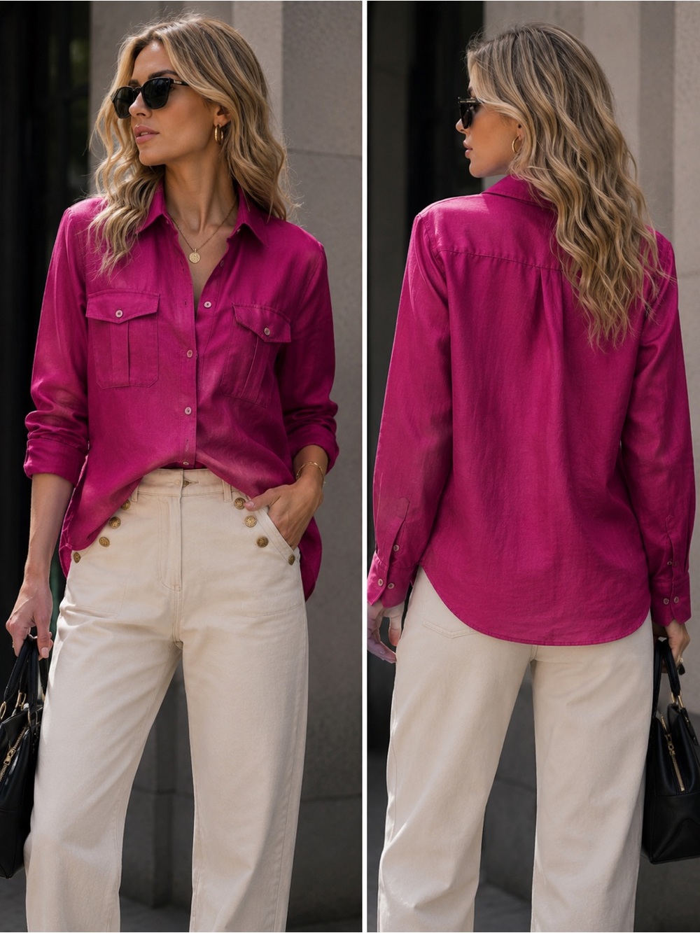 Lauren Ralph Lauren Fuchsia Linen-Blend Utility Shirt L NWT MSRP $145
